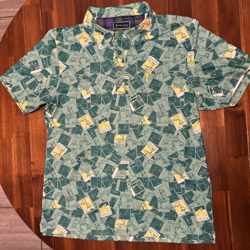 William Murray Golf Teal and Yellow Patterned Polo